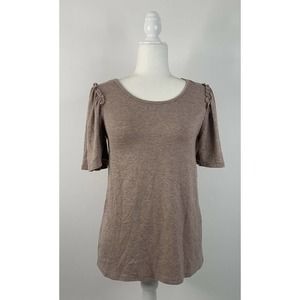 NWOT FLAMINGO Brown Half Ruffled Sleeve Blouse XS